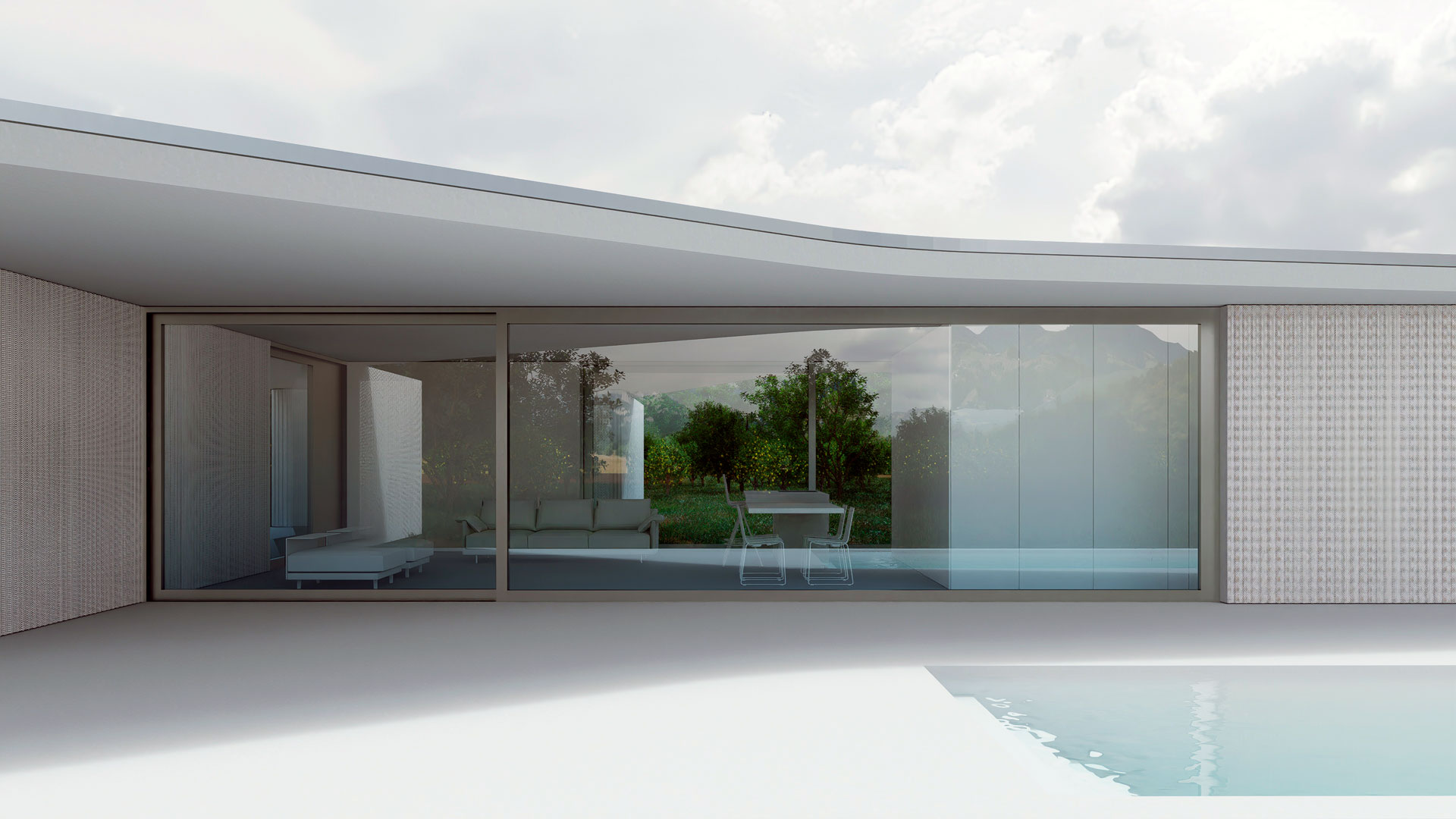 Detalle arquitectónico que resalta la interacción entre luz natural y materiales texturizados en un espacio contemporáneo.